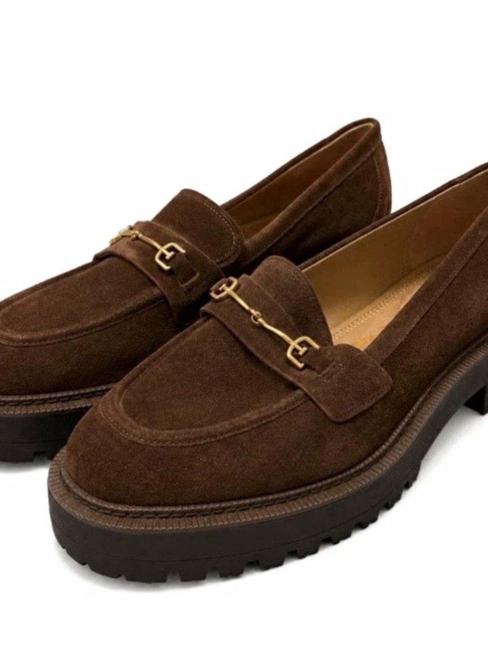 boc Chocolate Brown Suede Loafers with Gold Bit